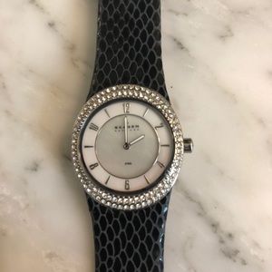 Skagen black snakeskin patterned leather watch